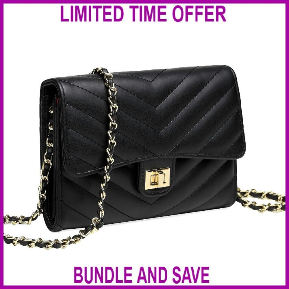Small Leather Crossbody Bag with Card Slots & Chain Strap for Phone